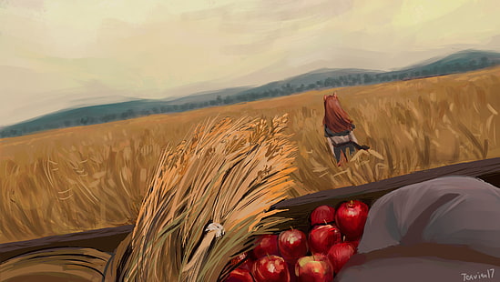 Аниме, подправка и вълк, ябълка, холо (подправка и вълк), пшеница, HD тапет HD wallpaper