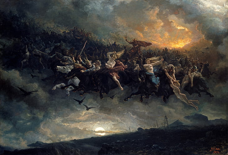 Åsgårdsreien、Peter Nicolai Arbo、The Wild Hunt of Odin、クラシックアート、絵画、 HDデスクトップの壁紙