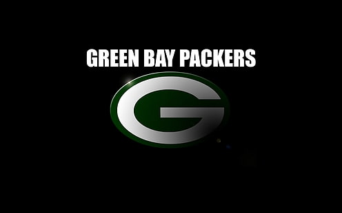 Лого на Green Bay Packers, Green Bay Packers, американски футбол, дигитално изкуство, типография, лого, черен фон, прост фон, HD тапет HD wallpaper