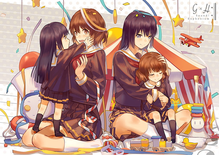 anime, anime girls, school uniform, schoolgirl, skirt, Hibike! Euphonium, Kousaka Reina, Oumae Kumiko, HD wallpaper