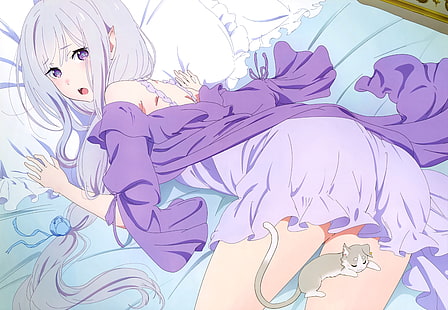 ilustração de personagem de anime de cabelos grisalhos, Re: Zero Kara Hajimeru Isekai Seikatsu, garotas de anime, Emilia (Re: Zero), HD papel de parede HD wallpaper