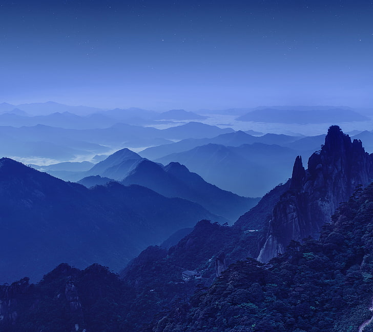 Night, Huawei Mate 10, Stars, Stock, Mountains, HD wallpaper