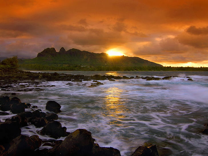 Isl Seascape Хавай, Хавай, остров, морски пейзаж, HD тапет