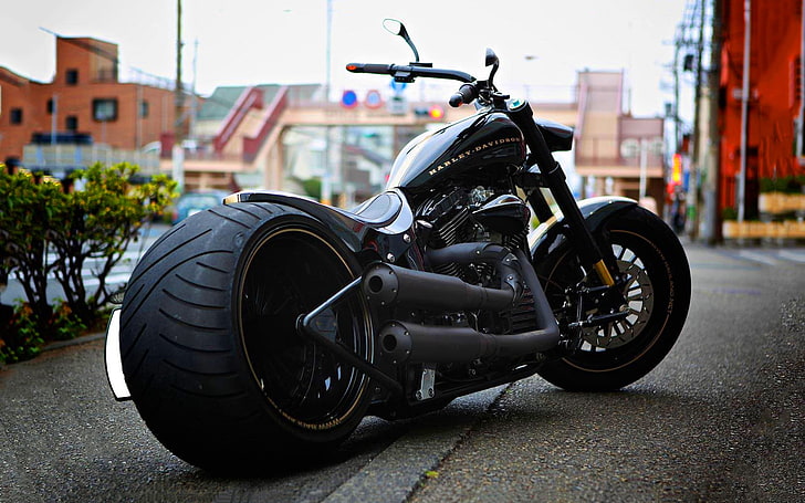 black cruiser motorcycle, harley-davidson, vintage, softail, HD wallpaper