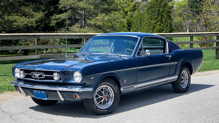 Ford, Ford Mustang GT, 1965 Ford Mustang GT Fastback, Blue Car, Classic Car, Ford Mustang, Tapety HD
