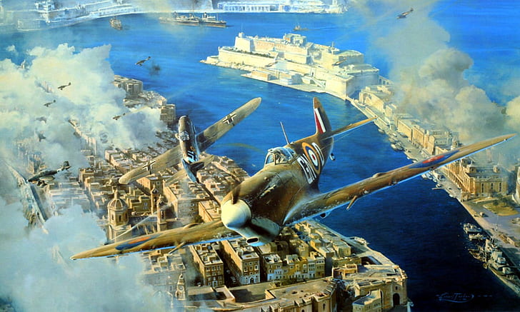 aircraft, airplane, Luftwaffe, Malta, military, Military Aircraft, Royal Airforce, Spitfire, Supermarine Spitfire, World War II, HD wallpaper