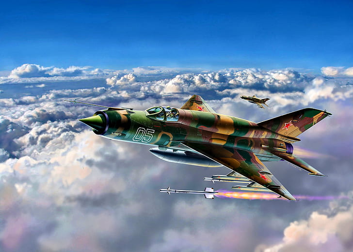 Myśliwce odrzutowe, Mikojan-Gurewicz MiG-21, Samoloty, Myśliwiec odrzutowy, Warplane, Tapety HD