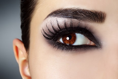 schwarze Wimperntusche der Frauen, Augen, Makro, Wimpern, Make-up, braun, HD-Hintergrundbild HD wallpaper