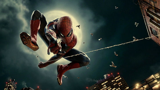 Spider-Man, The Amazing Spider-Man, Jump, Moon, Night, The Amazing Spiderman, Sfondo HD HD wallpaper
