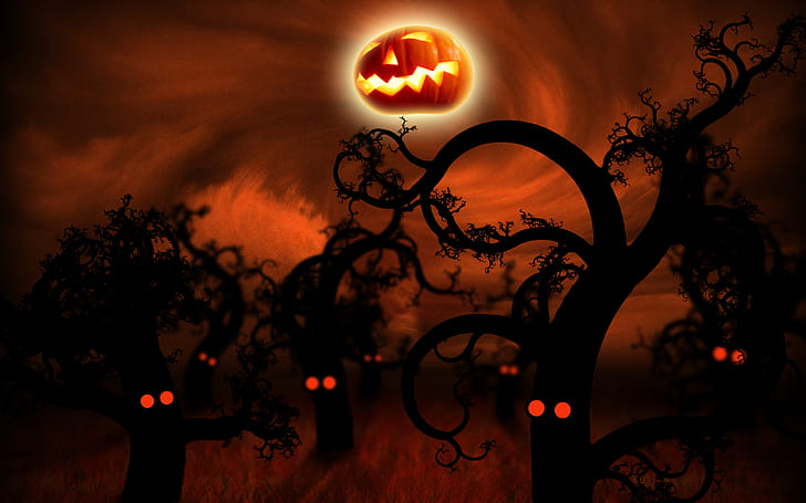 Midnight Forest Halloween, floresta, meia-noite, dia das bruxas, HD papel de parede