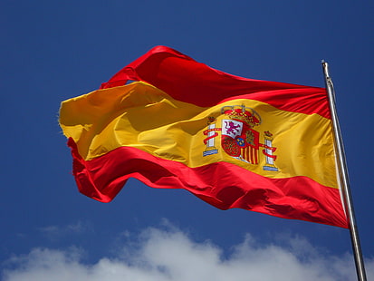 red and yellow flag, spain, flag, flutter, wind, HD wallpaper HD wallpaper