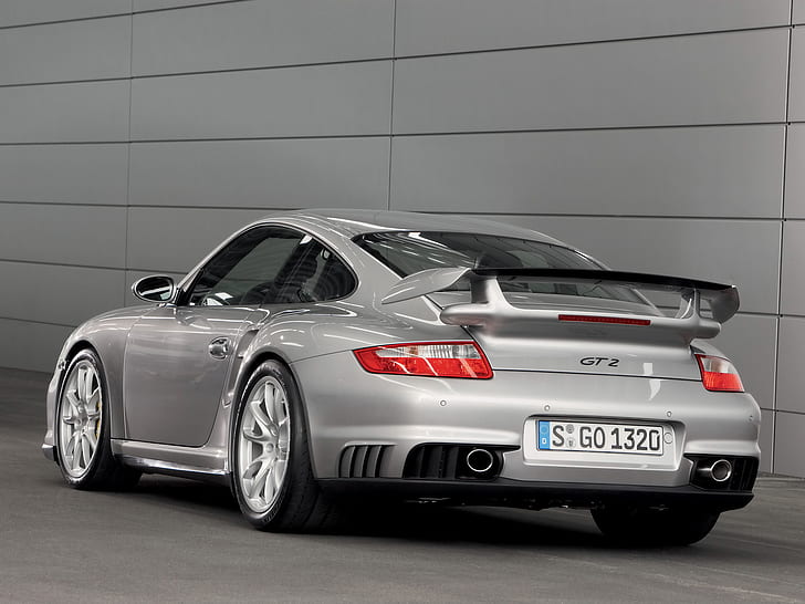 Porsche 911 GT2 Silver Tył, tył, porsche, srebrny, samochody, Tapety HD