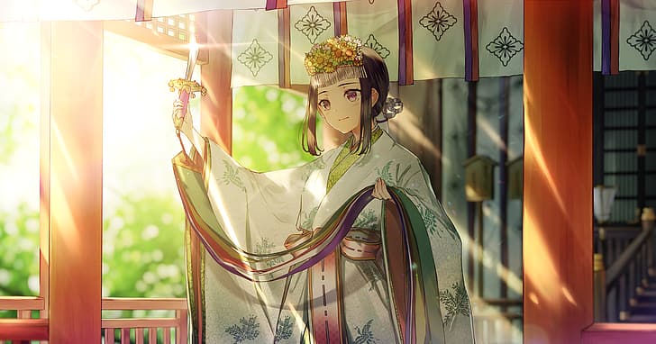 Anime girls, original characters, anime, miko, hair accessories, kimono, HD  wallpaper | Wallpaperbetter