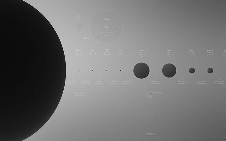 monochrome, science, space, infographics, planet, HD wallpaper
