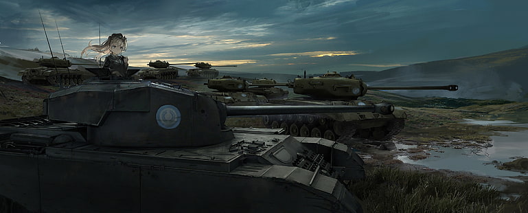 девушки и танки, поле боя, танки, аниме, HD обои HD wallpaper