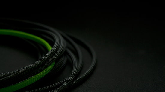 black and green coated cables, wires, selective coloring, Network cable, green, wire, black, HD wallpaper HD wallpaper