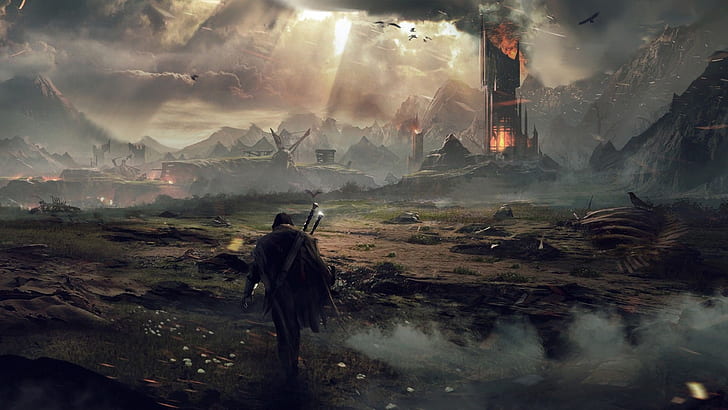 videogames, Mordor, Terra-média, olhando para longe, O Senhor dos Anéis, arte de fantasia, Terra-média: Sombra de Mordor, HD papel de parede