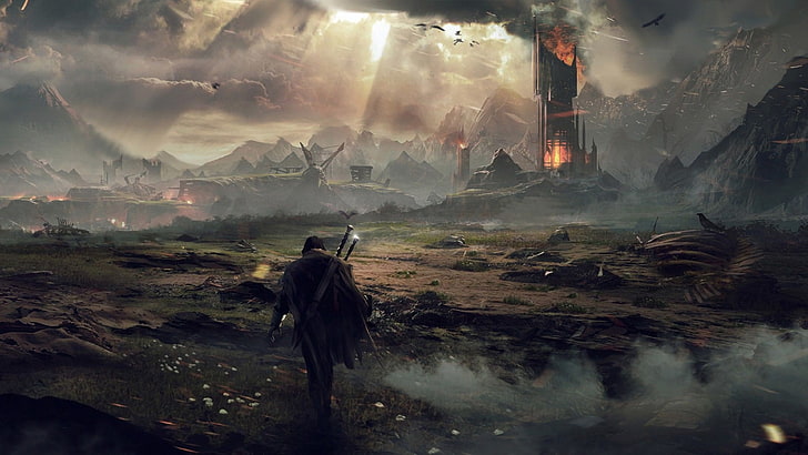 필드 그림, 비디오 게임, 반지의 제왕, 판타지 아트, Mordor, Middle-earth 근처에서 걷는 남자 : Mordor의 그림자, Middle-earth, HD 배경 화면