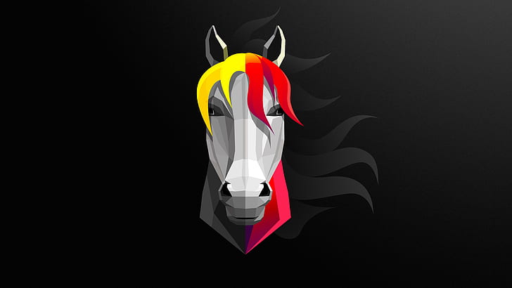 8k UHD, минималистичный арт, дизайн материала, минималистский, лошадь, графика, темный, графический дизайн, HD обои