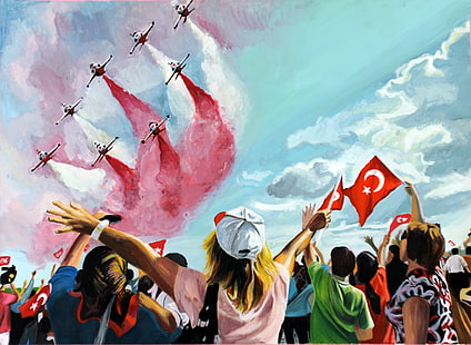 Malerei von den Leuten, die die Türkei-Flaggen, türkische Sterne, die Türkei halten, HD-Hintergrundbild HD wallpaper