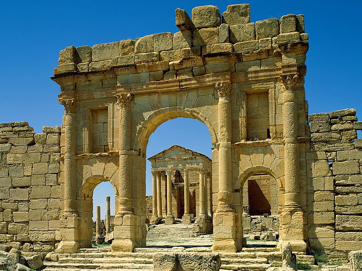 ruiny, starożytne, Tunezja, świątynia, rzymskie, Tapety HD