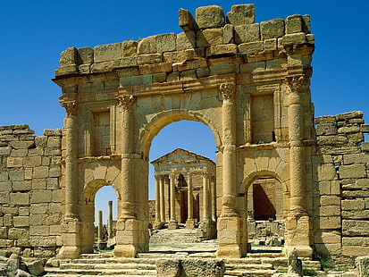 руины, древние, Тунис, храм, римские, HD обои HD wallpaper