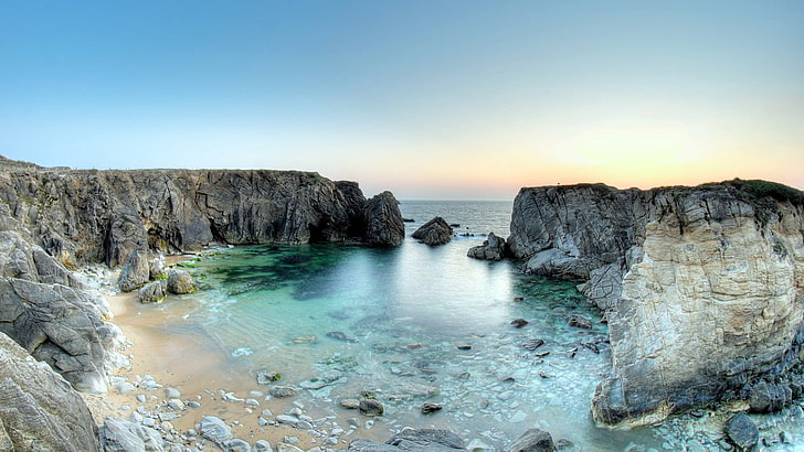 naturaleza, paisaje, playa, roca, mar, Fondo de pantalla HD