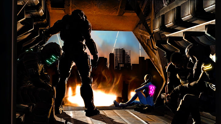 Illustrazione di soldato, Dead Space, Mass Effect, Halo, Metroid, Samus Aran, capo capo, comandante Shepard, Claire Farron, videogiochi, Sfondo HD