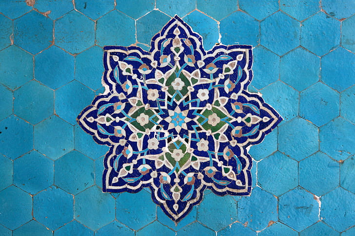 Iran, tile, pattern, blue, HD wallpaper