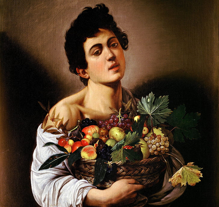portrait, picture, Caravaggio, Michelangelo Merisi da Caravaggio, Boy with a Basket of Fruit, HD wallpaper