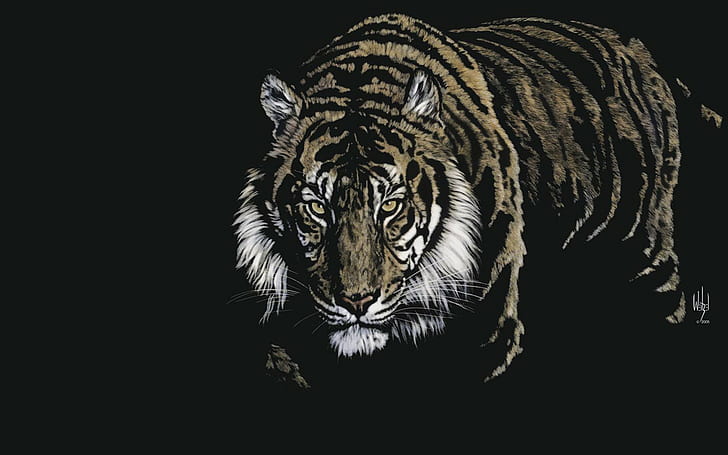 дигитално изкуство, тигър, животни, жълти очи, големи котки, HD тапет