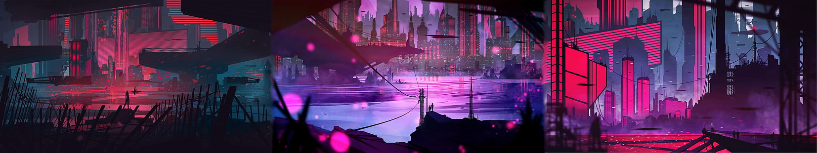 futuristische Stadt, Cyber ​​City, Triple Screen, U-Bahn, HD-Hintergrundbild HD wallpaper