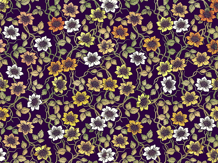flowers, pattern, design, floral, coloful, HD wallpaper