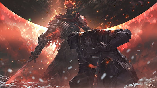 rycerz trzymający miecz cyfrowa tapeta, Dark Souls III, gry wideo, RPG, ogień, Soul of Cinder, rycerz, miecz, Dark Souls, Tapety HD HD wallpaper