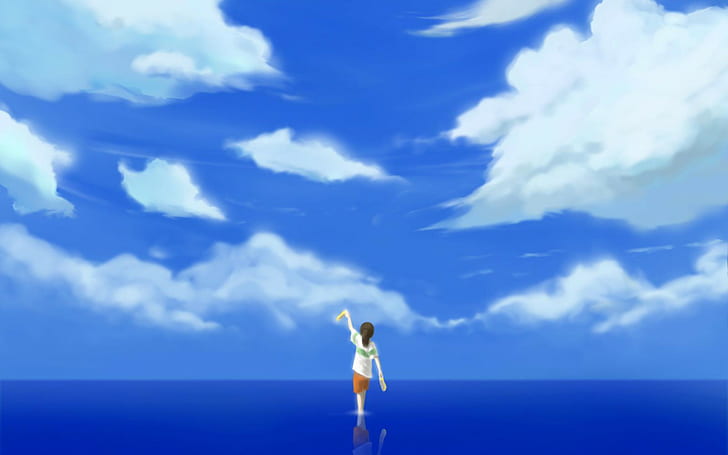 момиче, стоящо на воден дигитален тапет, Studio Ghibli, Spirited Away, HD тапет