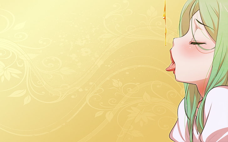 Anime Mädchen geschlossenen Augen Tapete, Anime, geschlossenen Augen, Anime Mädchen, grüne Haare, , Zungen, HD-Hintergrundbild
