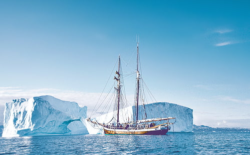 السفر ، السفينة الشراعية ، جرينلاند ، الجبال الجليدية ، أوروبا ، الدنمارك ، السفينة ، السفر ، الجبل الجليدي ، الشراع ، الاستكشاف ، جرينلاند ، الإبحار ، الأماكن المذهلة، خلفية HD HD wallpaper