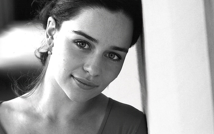 Emilia Clarke, monocromático, mulheres, atriz, rosto, morena, HD papel de parede