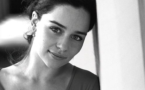 Emilia Clarke, ขาวดำ, ผู้หญิง, นักแสดง, ใบหน้า, สีน้ำตาล, วอลล์เปเปอร์ HD HD wallpaper