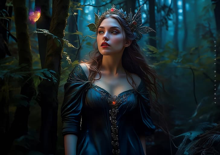 gadis fantasi, penyihir, gelap, hutan, Sang Penyihir, Pulau Fantasi, Wallpaper HD