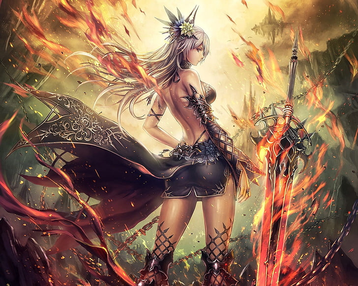 Frau Held Charakter Hintergrundbild, Anime, Anime Girls, originelle Charaktere, Schwert, im Rückblick, HD-Hintergrundbild