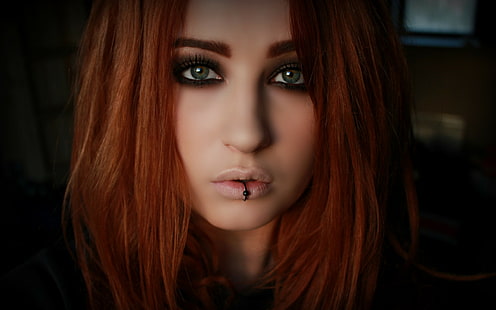 лолина грин, женщины, модель, рыжая, лицо, Niky Von Macabre, BloodViktoria, пирсинг губ, HD обои HD wallpaper