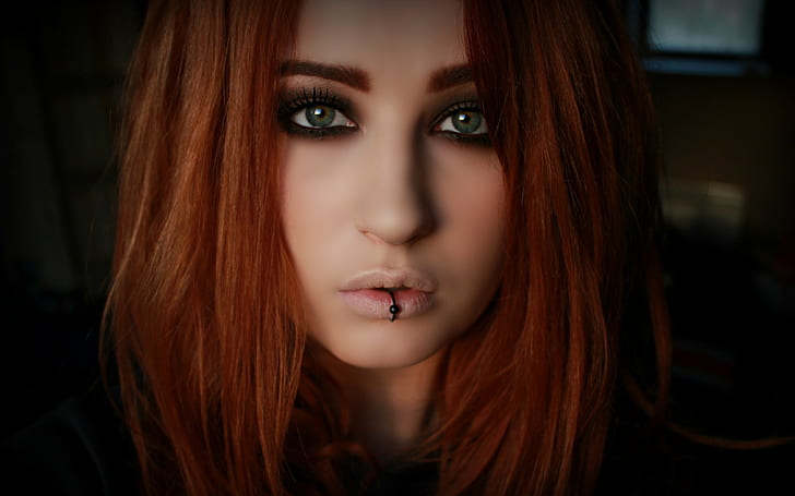 redhead, Niky Von Macabre, Pierced Lips, face, women, model, lolina green, BloodViktoria, HD wallpaper