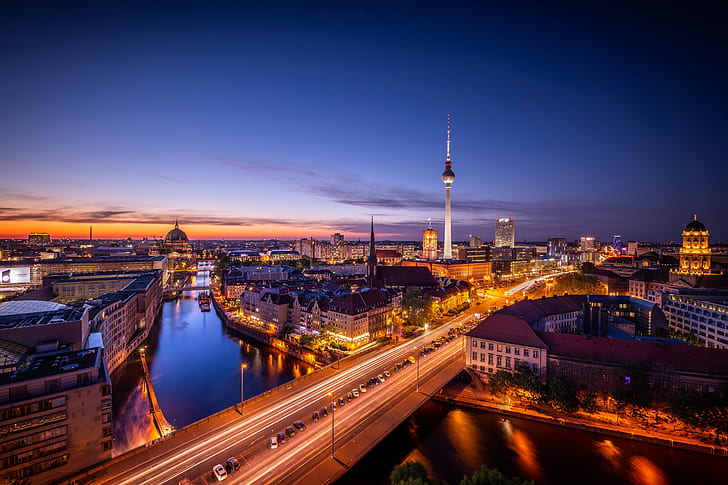Lichter, der Abend, Deutschland, Hintergrundbeleuchtung, Berlin, HD-Hintergrundbild