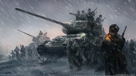 Company of Heroes 2 illustrazione, carro armato, esercito rosso, T-34-85, Company of Heroes 2, videogiochi, Sfondo HD HD wallpaper
