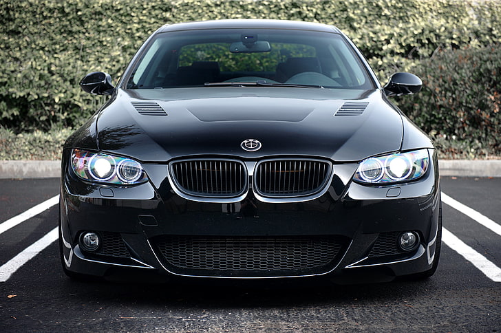 vehículo BMW negro, negro, BMW, estacionamiento, cupé, 335i, E92, Fondo de pantalla HD