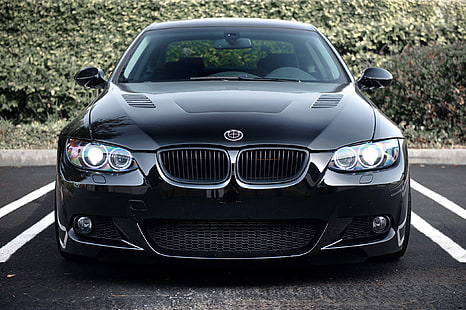 black BMW vehicle, black, BMW, Parking, Coupe, 335i, E92, HD wallpaper HD wallpaper
