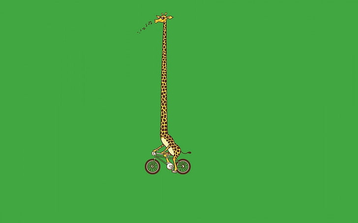 Giraffe Bike Art Funny, giraffe riding bicycle digital artwork, Funny, Art And Creative, green, giraffe, background, HD wallpaper