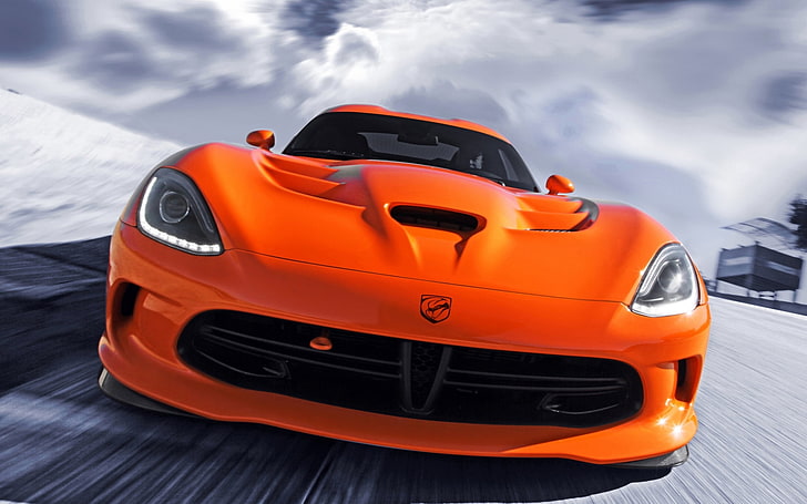 orange Dodge Viper coupe, dodge, srt, viper, ta, orange, front bumper, HD wallpaper