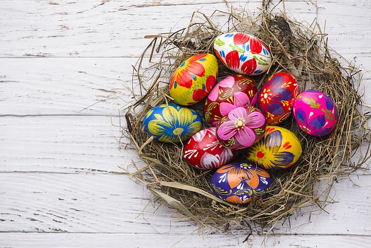 spring, colorful, Easter, wood, eggs, decoration, Happy, the painted eggs, HD wallpaper